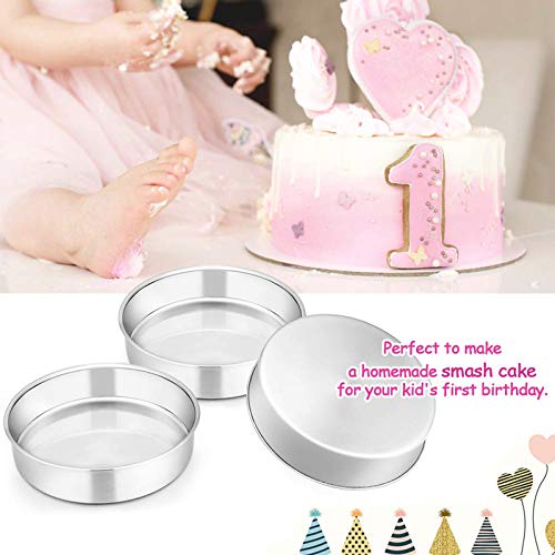 E-far 6 Inch Cake Pan Set of 3, Stainless Steel Round Smash Cake Baking Pans Tins, Non-Toxic & Healthy, Mirror Finish & Dishwasher Safe - size: 6 x 2 Inch