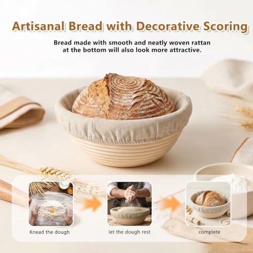 Banneton Bread Proofing Basket Set of 4 (5 inch Round) - style: 4 Round 5-inch & 4 Banneton Liners