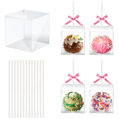 35 Set Cake Pop Boxes with Paper Sticks, Clear Treat Container and Wrap Kit - size: 35 Pack