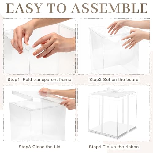 Watersay 6 Pack 12''x12''x13'' White Cake Box with Cake Boards and Ribbon - color: White, size: 12''x12''x13''