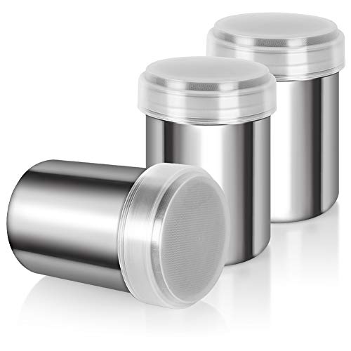 Accmor 14oz Powdered Sugar Shaker Duster, Cinnamon Shaker Flour Duster Sifter, Stainless Steel Fine Mesh Shaker for Sugar Flour Cocoa Coffee Bar, 3 Pack - size: 14 Ounce