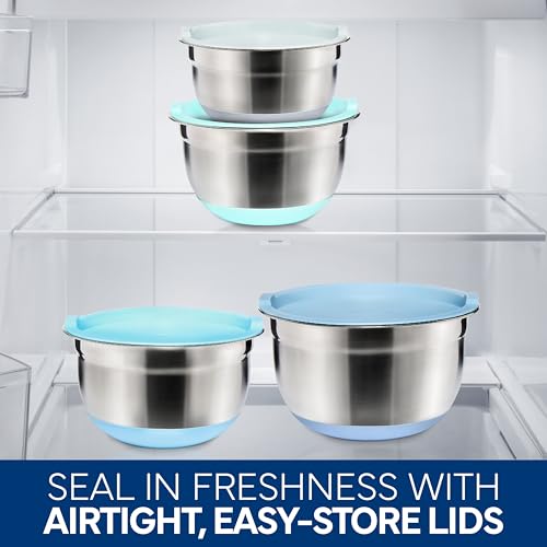 COOK WITH COLOR Stainless Steel Mixing Bowls Set with Lids - Nesting Bowls with Non-Slip Bottom, Blue, 12 Pieces - color: Blue, size: 12 Pieces
