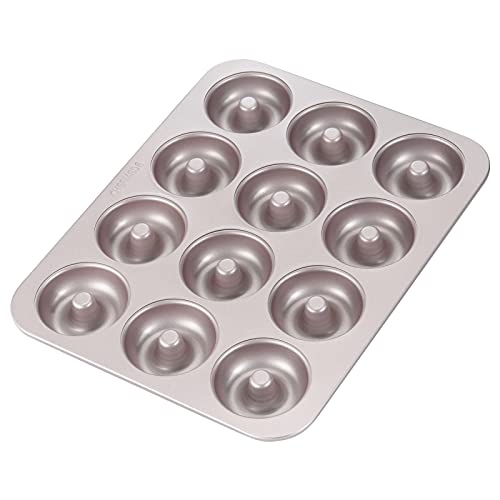CHEFMADE Donut Mold Cake Pan, 12-Cavity Non-Stick Ring Doughnut Bakeware for Oven Baking (Champagne Gold) - size: 01 - Round 12 Cups