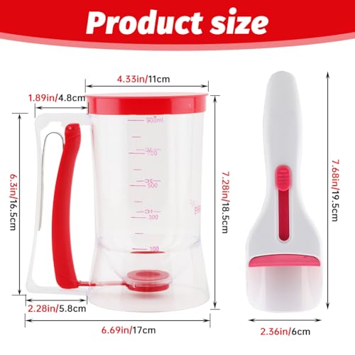 4 Cup Pancake Batter Dispenser With 1 Cupcake Batter Dispenser Scoop,