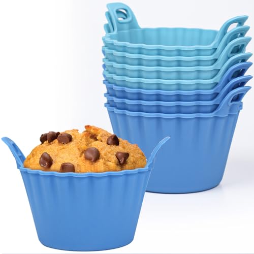Koluti Nonstick Silicone Muffin Baking Cups Pack of 8, Reusable Cupcake Molds with Double Handle, BPA Free, Small Round Air Fryer Cupcakes Liner, 2 Colors - size: Large Size Round-2Colors-8Set