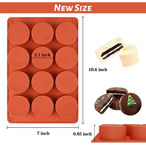 Sakolla 2 Pack Round Chocolate Cookie Molds, 12 Cavity 2.1" Cylinder Silicone Mold for Chocolate Cookie, Cake, Candy, Pudding, Mini Soap (Brown) - color: Brown
