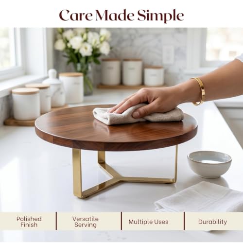 nestroots Cake Stand, Teak Wood with Steel Base, Round Cupcake Stand