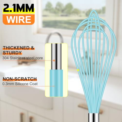 HOTEC 4Pcs Silicone Whisk Set, Wire Balloon Whisks for Cooking Egg Beater - color: Blue,Silver