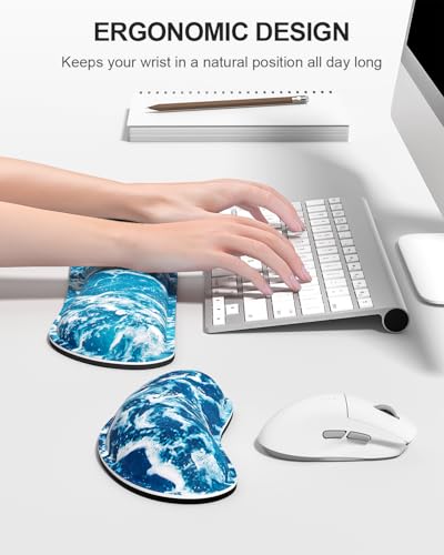 Large Mouse Pad with Wrist Rests for Keyboard & Mouse, Thick Soft Ergonomic Memory Foam Wrist Supports, Big & Long Desk Mat 35.5 x 15.7 in, for Office Gaming Computer, Beautiful Ocean - color: Beautiful Ocean