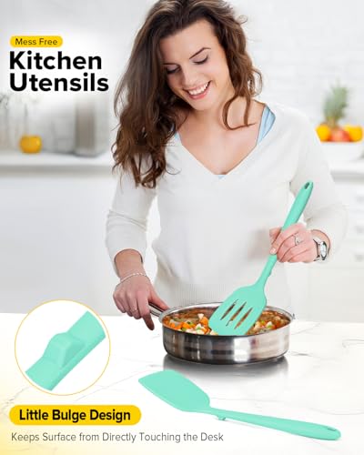 BUNDLEPRO Silicone Spatula, Solid & Slotted Turner, One-Piece, 2 Pack,Green - color: Green