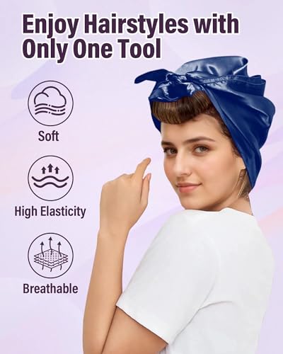 Heatless Hair Curler Overnight Curls-3 Pcs No Heat Curling Blowout Rod to Sleep In,Hair Rollers with Satin Scarf - color: Navy blue(Pack of 3)