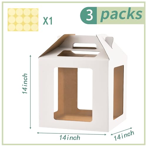 XININSUN 14inch Tall cake boxes for tier cakes with 6 Windows 3Pack - color: white-14inch-3pack
