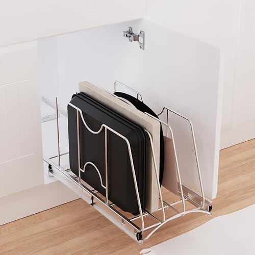Pull Out Cookie Sheet Organizer, 11" W x 22" D x 11.8" H, Chrome - size: 11"W x 22"D