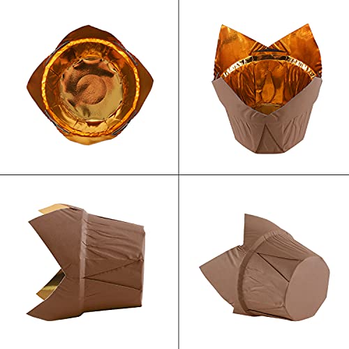Party Hippo Gold Tulip Cupcake Liners, Baking Paper Cups, Greaseproof Cupcake Wrappers for Muffins, Cupcakes, Wedding, Birthday, Baby Shower (100, Coffee) - color: Coffee