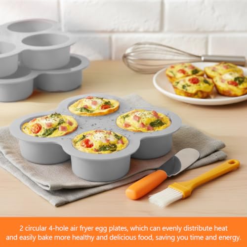 2 Pack Silicone Egg Bite Molds, with 1 Spatula & 1 Brush - color: Gray