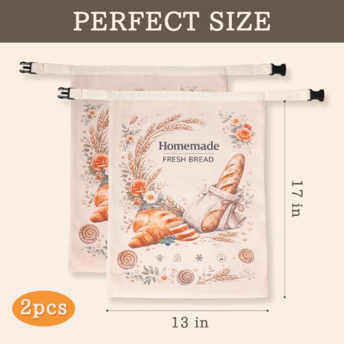 KEKUOU 2-Pack Reusable Beeswax Bread Bags for Homemade Sourdough - color: Beige