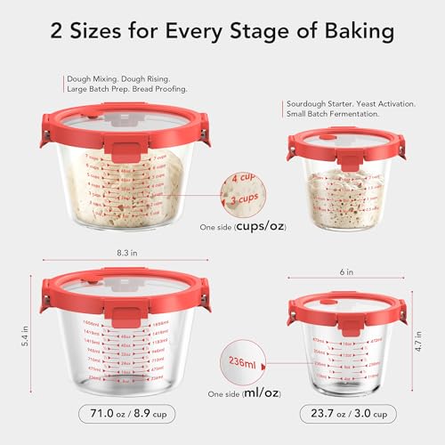 2 Set Red Sourdough Starter Jars, Wide Mouth Sourdough Container - color: Red