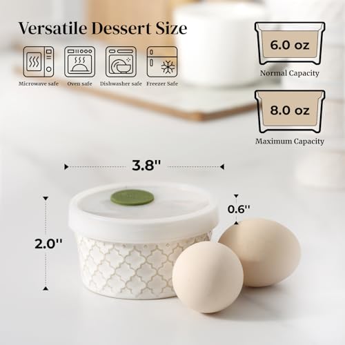 DOWAN Ramekins Oven Safe with Lids 6 oz, Charcuterie Boards Bowls Set for Creme Brulee, Souffle, Dipping Sauces, Custard Cups Ceramic Food Storage Containers, Set of 6, Beige - size: 6 oz