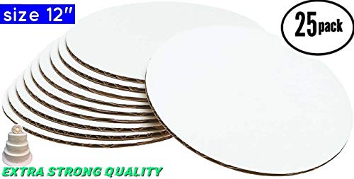 12 Inch Cake Circle Pizza and Pie Circle High Quality Sturdy White Corrugated Cardboard Cake Circles 12 inch 100% Food Safe 12 inch Cake Boards Round Cake Board 12 inch (Pack of 25) Thick Cardboard - size: 12", Pack of 25