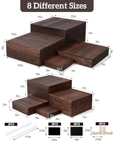 8Sizes Wooden Nested Buffet Risers with Mini Signs for Party Decor