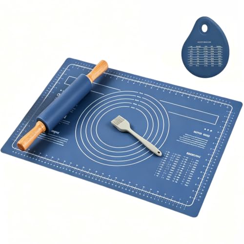 4Pcs Silicone Rolling Pin Set, 15Inch Blue Nonstick Pastry Roller - color: Navy Blue 4 Set