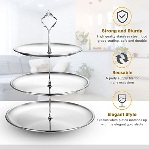 Gerrii 2 Pack 3 Tier Cupcake Stand Serving Tray Metal,Silver - color: Silver