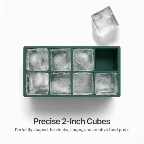 Ice Cube Molds, 2 Pack Silicone Trays for 8 Large Square Cubes - color: 2" Cube (Green)