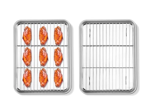 Homikit 10x8 Inch Small Stainless Steel Baking Sheet with Cooling Rack Set - size: 10.4x8.1x1