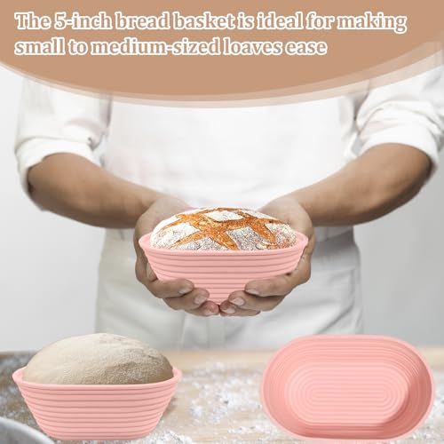 4Pcs Mini Silicone Banneton Bread Proofing Baskets, 6.5" Sourdough Banneton Proofing Baskets, Non-Stick Oval Dough Proofing Bowl Contain - size: 6.5" Oval