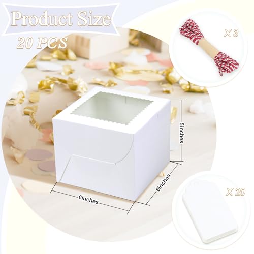 20Pcs Mini Cake Boxes with Window, 6x6x5 Inches White Bakery Boxes - color: White, size: 6x6x5 Inch