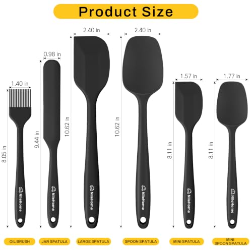 6 Pieces Silicone Spatula Set with Silicone Brush,Mixing-Black - color: Black, size: 6 Piece
