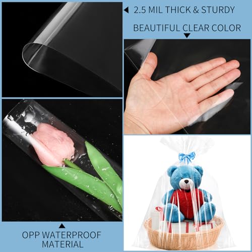 woric Large Cellophane Bags 30x40 Inch Clear Cellophane Wrap 6PCS - size: 30x40 Inch