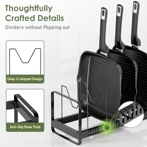 MUDEELA Expandable Pot Pan Lid Organizers inside Cabinet, 12 Divider-Black - color: Gloss Black, size: 12 Dividers