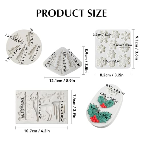 Christmas Fondant Mold Holly Leaf Silicone Fondant Candy Molds Set of 5