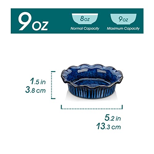 vancasso Ceramic Mini Pie Pans Set of 6, 5.2 Inch Small Pie Plates for Baking with Ruffled Edge, Individual Quiche Baking Dishes Tart Pans, Mini Pot Pie Plates for Microwave & Oven Safe, Blue - color: Blue