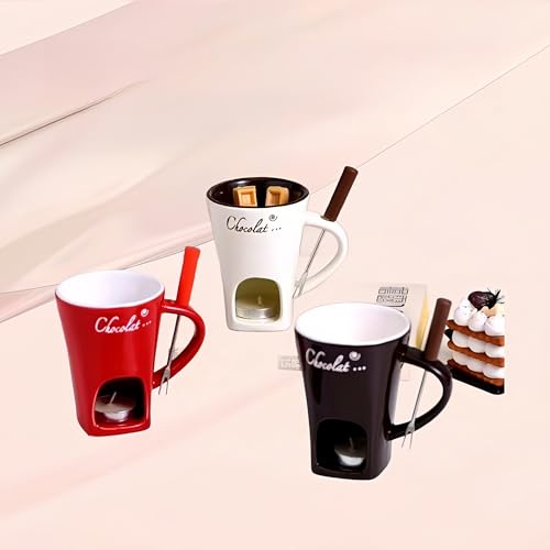 Chocolate Melting Mug Cheese Candy Mini Fondue Pot With Forks (Brown) - color: Brown