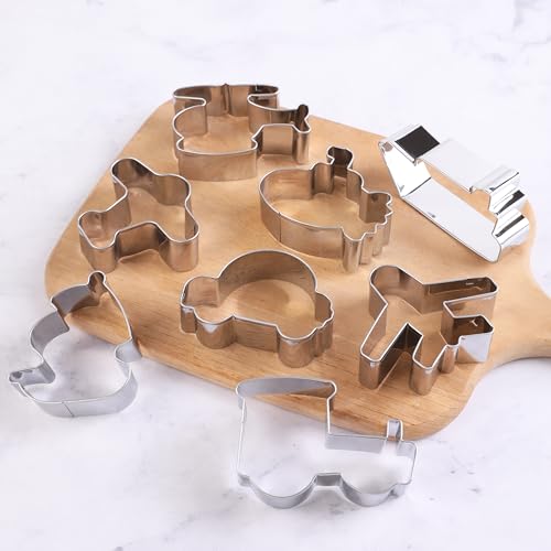 ZADE Transportation Theme Car Boat Airplane Cookie Cutters Set 8 Pcs Non-Stick Stainless Steel Cookie Biscuit Sandwich Mold, Fruit Cake Fondant Cutter for Baking - color: Transportation theme