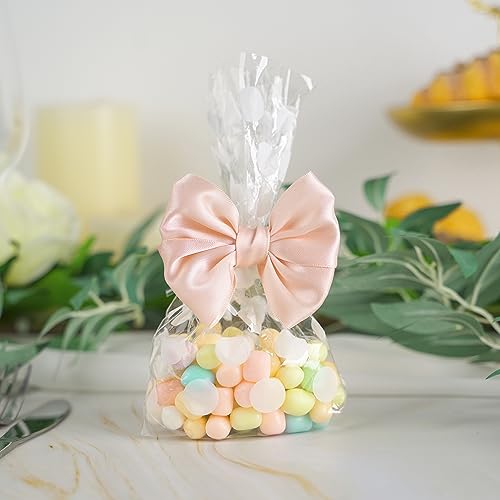 AIMUDI Rose Gold Satin Ribbon Twist Tie Bows for Treat Bags 3.5" Pink Bows for Crafts Small Bows for Gift Wrapping Premade Bows for Cake Pops Candy Apple Wedding Favors Bridal Shower Decor -24 Counts - color: Rose Gold