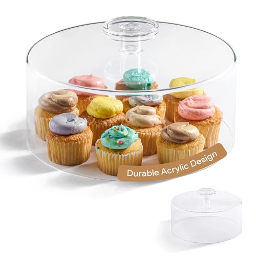 HOMESPHERE Acrylic Cake Cover – 10.75 Inch Cake Dome, Shatterproof, Lightweight Plastic Lid for Round Stands, Plates, Charcuterie Boards, Food Serving Trays and Platters, No Glass, 4.5 Inch Tall