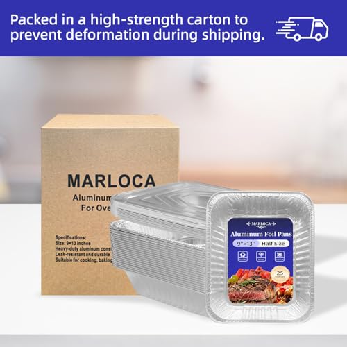 MARLCOA 9x13 Aluminum Pans with Lids (25 Pack) - Disposable Foil Half Pans - size: 25 Pack with Lids