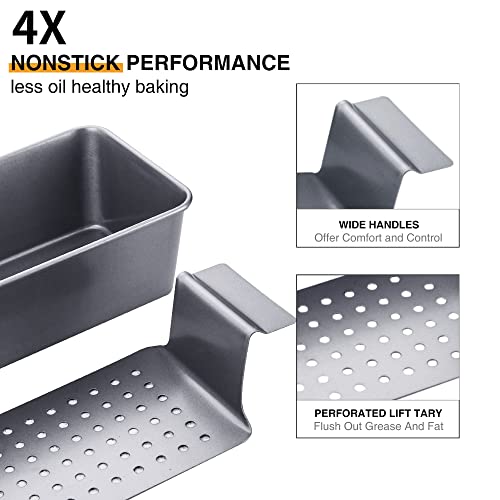 HONGBAKE 4 Pack Meatloaf Pan with Drain Tray, 9 x 5 Inches Loaf Pans with Insert, Nonstick Meat Loaf for Baking, Grey - color: Gray - 4 Pack