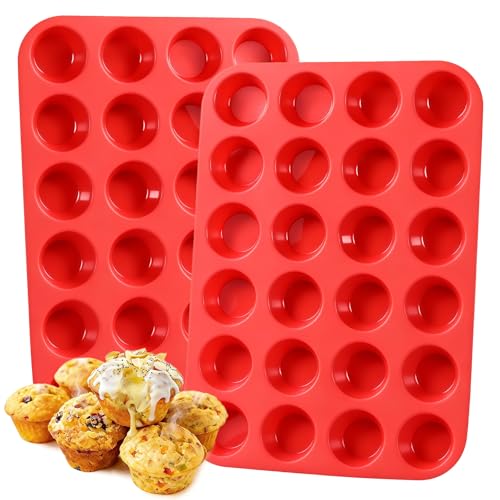 CAKETIME Silicone Mini Muffin Pan, 24 Cups Mini Cupcake Pans Silicone Muffin Tin for Baking Nonstick 2 Pack - size: 24-Cup Mini