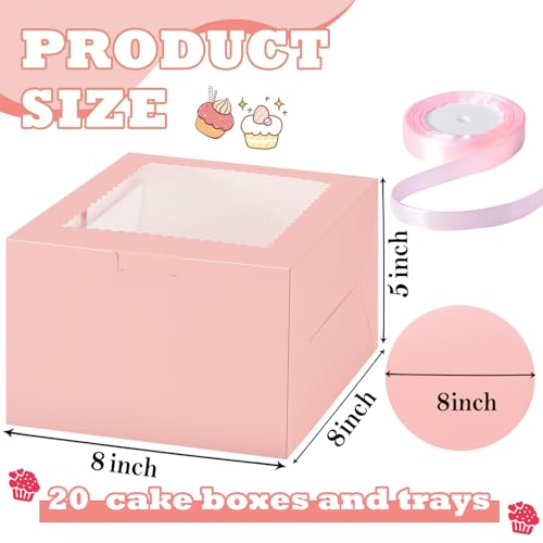 KPOSIYA 40pcs 8x8x5 In Cake Boxes with Cake Boards（20 Boxes & 20 Boards） - color: Pink, size: 8x8x5 inch