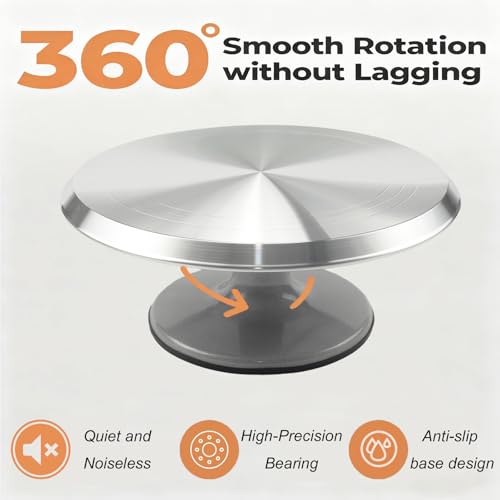 Aluminium Cake Turntable Set with Revolving 12 Inch Cake Stand for Decorating, Offset Spatula, Cake Server, Stainless Steel Frosting Icing Smoother, Pastry Bags and Other Baking Tools（16Pcs）