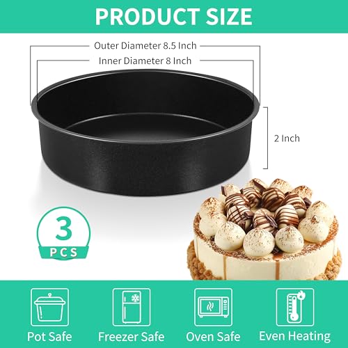 P&P CHEF 8 Inch Cake Pan Set of 3, Non-Stick Round Cake Pans - size: 8 Inch