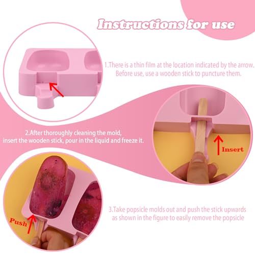 WMKGG Popsicle Silicone Molds Set, 2 PCS Ice Cream Mold(Standard Size/Pink) - color: Pink