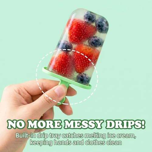 Leezmark 18 Pcs Popsicles Molds, 3 Sets Small Popsicle Molds Ice Pop Mold, Homemade Popsicle Molds with Sticks and Drip Guards, Easy to Use Popsicle Maker (Green) - color: Green