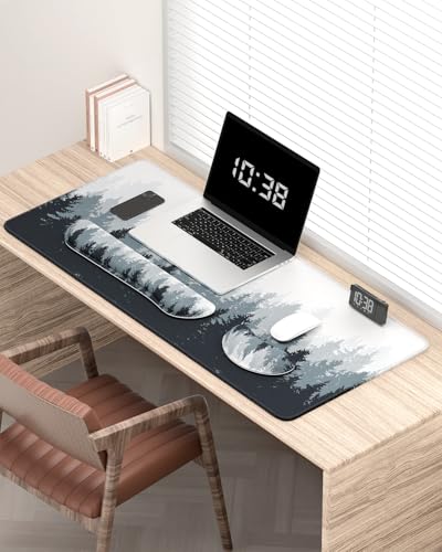 Large Mouse Pad with Wrist Rests for Keyboard & Mouse, Thick Soft Ergonomic Memory Foam Wrist Supports, Big & Long Desk Mat 35.5 x 15.7 in, for Office Gaming Computer, Misty Forest - color: Ink Painting Misty Forest