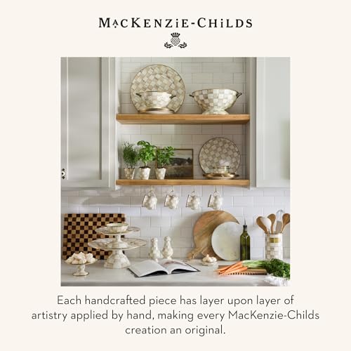 MACKENZIE-CHILDS Pedestal Platter, Mini, Brown-and-White Mocha Check - color: Mocha Check, size: Mini