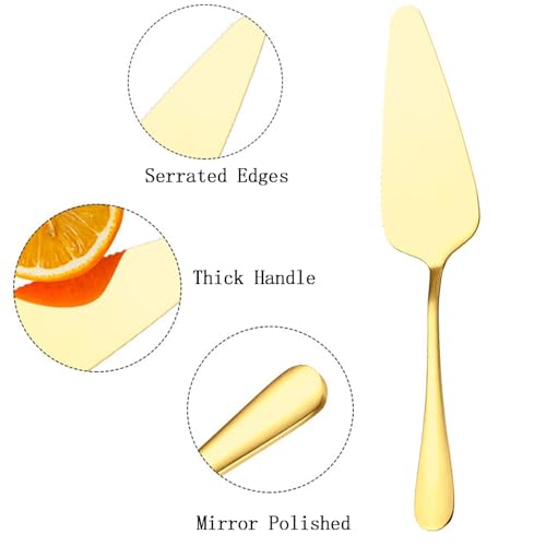 Cake Pie Server, 5 Pack Stainless Steel Pie Pizza Pastry Cake Slicer Server Set, Cake Cutter with Serrated Edges, Pie Cutters for Kitchen, Restaurants, Wedding, Birthdays and Parties(Gold) - style: B-Gold 5 Sets
